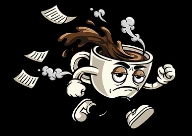 Tired Coffee Cup Running with Spilled Coffee