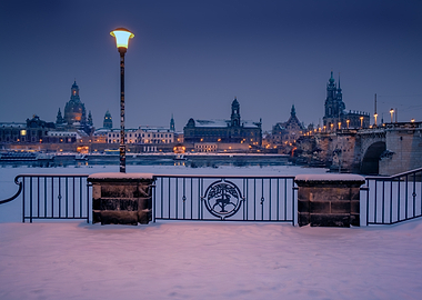 Winter cityscape at dusk