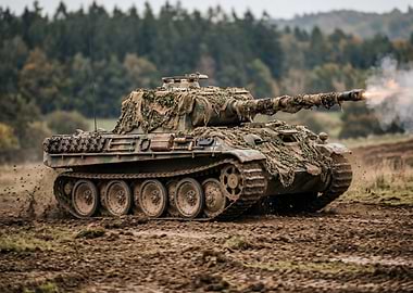Panther Tank Firing in Muddy Field