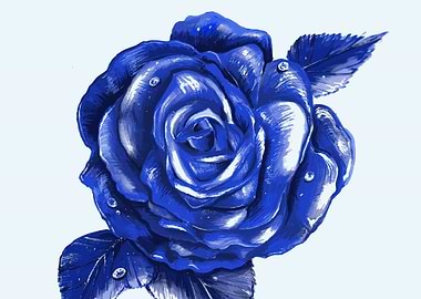 Vibrant Blue Rose with Water Droplets Art