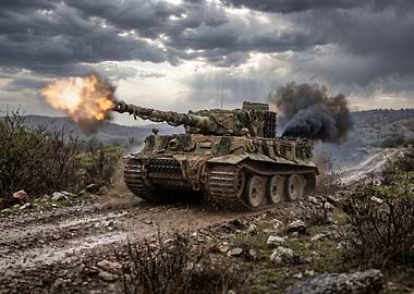 Tiger Tank Firing in Muddy Terrain