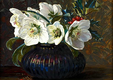 White Hellebores in a Dark Vase Still Life Painting
