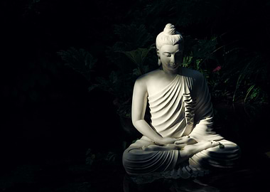 Meditating Buddha Statue in Garden