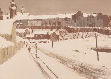 Snowy Cityscape with Figures