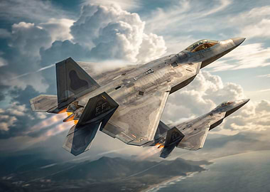 F-22 Raptors in Flight