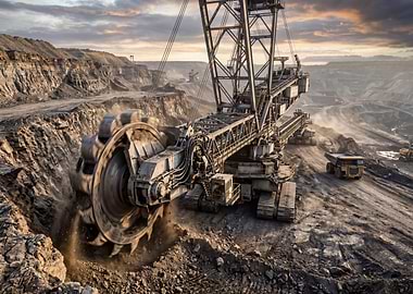 Giant mining excavator in action