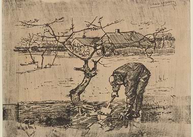 Farmer Digging in a Rural Landscape