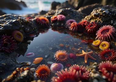 Tide Pool with Sea Anemones and Starfish