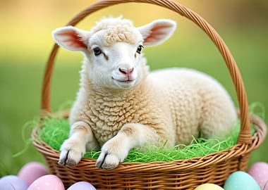 Cute Lamb in Easter Basket