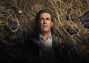 Jon Hamm surrounded by gold chains