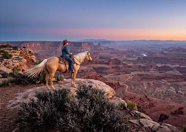 Cowgirl on Horse Overlooking Canyon