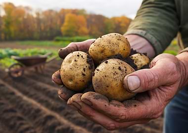 Farmer holding fresh potatoes