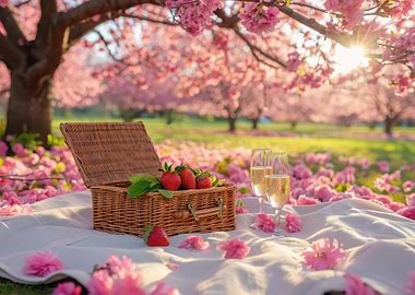 Spring Picnic with Strawberries and Champagne