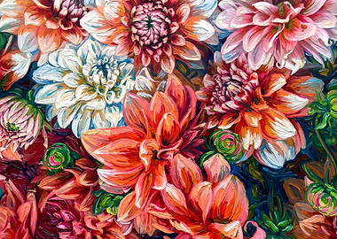 Vibrant Dahlia Floral Painting