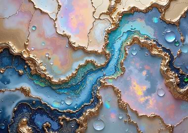 Abstract Geode with Gold and Water Droplets