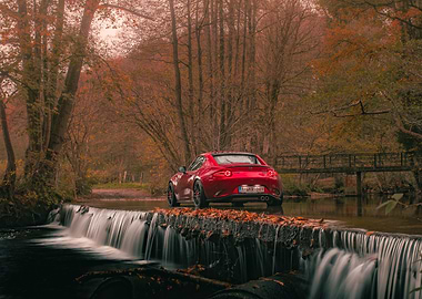 Red Mazda MX-5 on Waterfall
