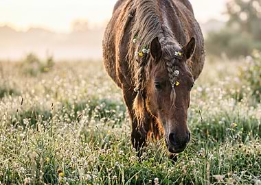 Horse with flowers in mane