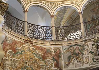 Ornate Balcony and Frescoes in a Dome
