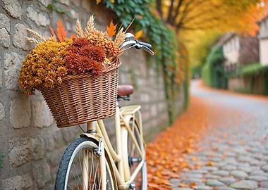 Autumn Bicycle Basket with Flowers