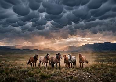 Horses Under Mammatus Clouds