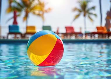 Beach ball floating in a pool
