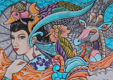 Surreal Portrait with Animals and Ornate Details