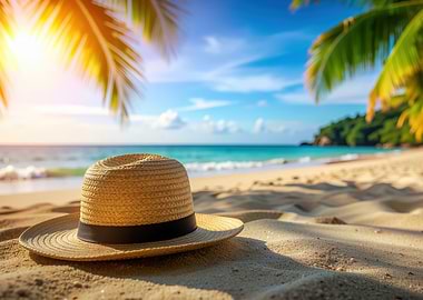 Straw hat on a tropical beach