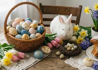 Easter Bunny and Decorated Eggs
