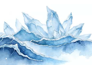 Abstract Ice Crystals and Water