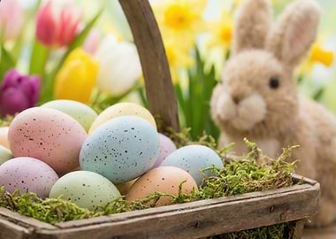 Easter Basket with Eggs and Bunny