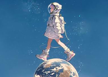 Astronaut girl walking on Earth