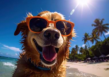 Dog Wearing Sunglasses at the Beach