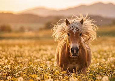 Horse in a field of flowers