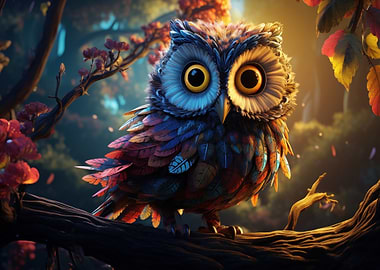 Whimsical Owl in Autumn Forest