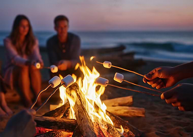 Roasting Marshmallows on a Beach Bonfire