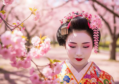 Geisha in Cherry Blossoms