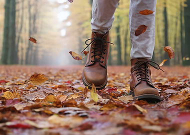 Walking through autumn leaves