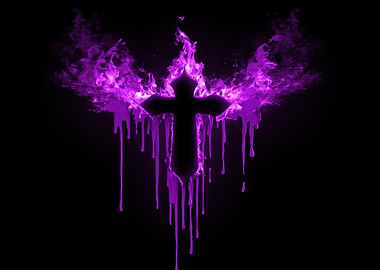 Purple Flaming Cross with Dripping Effect