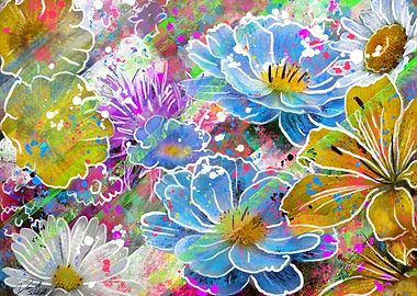 Vibrant Floral Splatter Painting