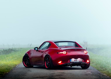 Red Mazda MX-5 RF in Foggy Landscape