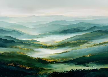 Misty Mountain Landscape Painting