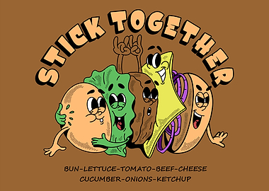 Funny Food Characters Hugging