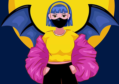 Anime Girl with Bat Wings and Mask