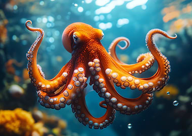 Vibrant Orange Octopus Underwater