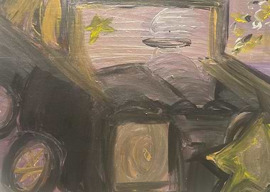 Abstract painting of a dark interior