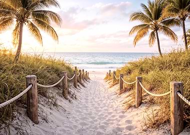 Tropical Beach Path at Sunset