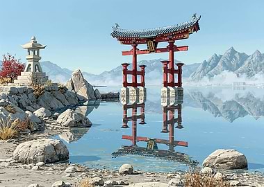 Serene Japanese Torii Gate Reflection
