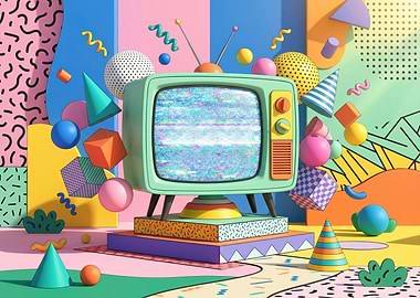 Retro TV with 80s geometric shapes