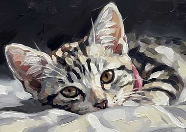 Painting of a Kitten Lying Down