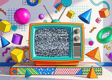 Retro TV with 80s Geometric Shapes